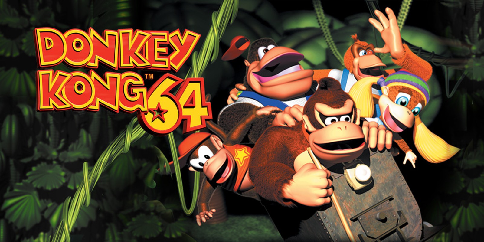 Illustration officielle de Donkey Kong 64 et de la famille Kong.